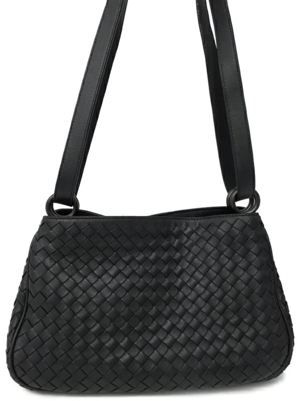 Bottega Veneta Parachute Shoulder Bag Black intrecciato woven leather